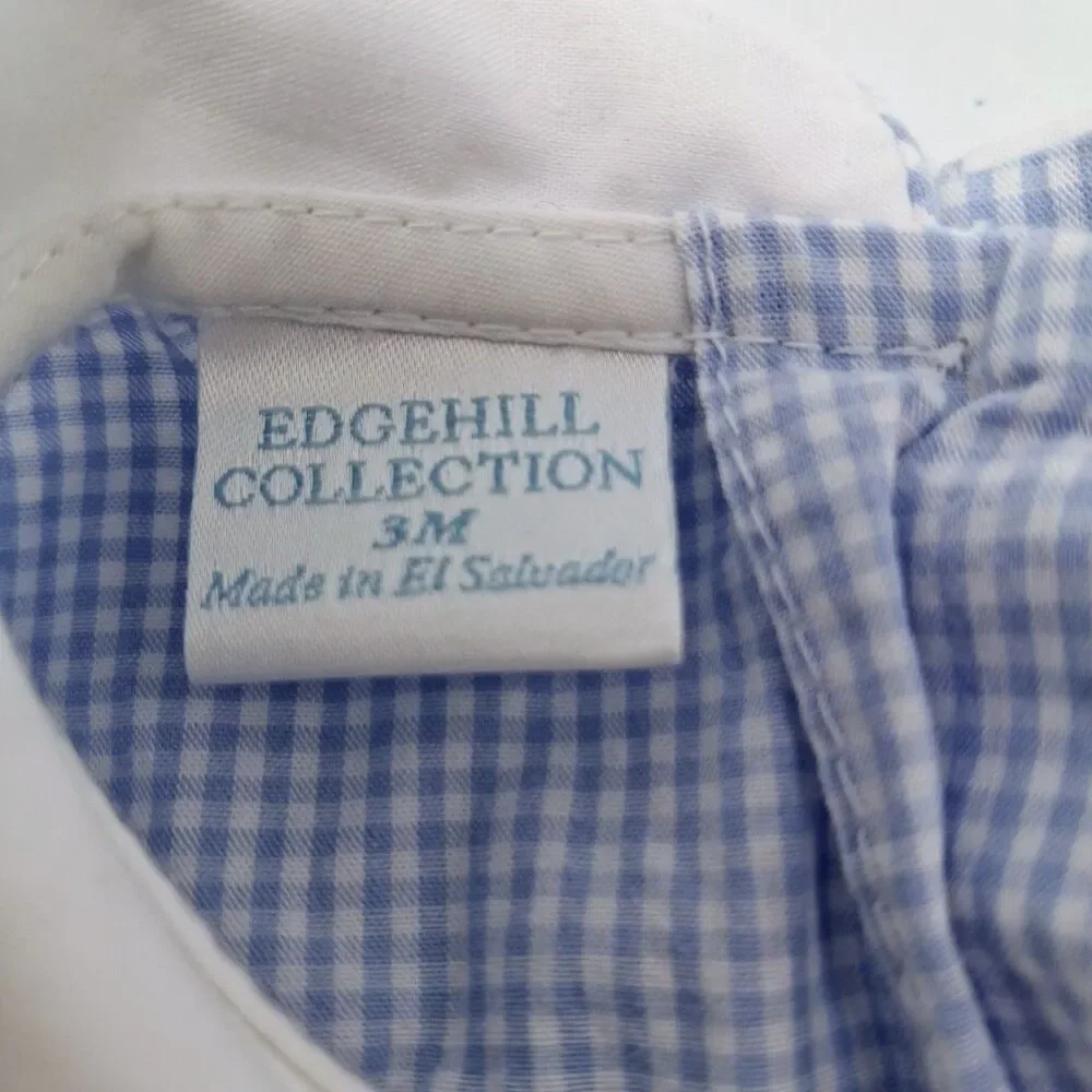 Edgehill Collection Smocked Anchor Bodysuit 3M Blue Check Peter Pan Collar